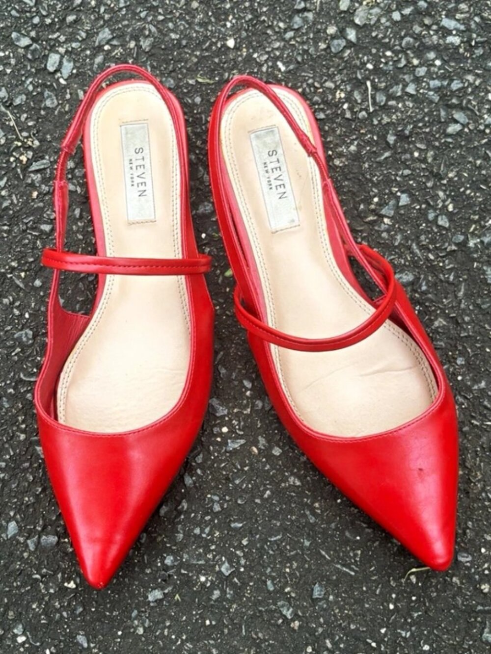 STEVEN New York Women’s Red Leather Pointed Toe Slingback Strap Heel